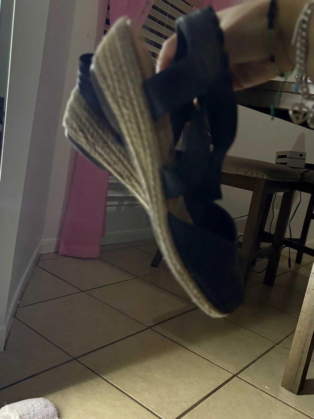 Black Espadrille Wedge Flat with ankle tied